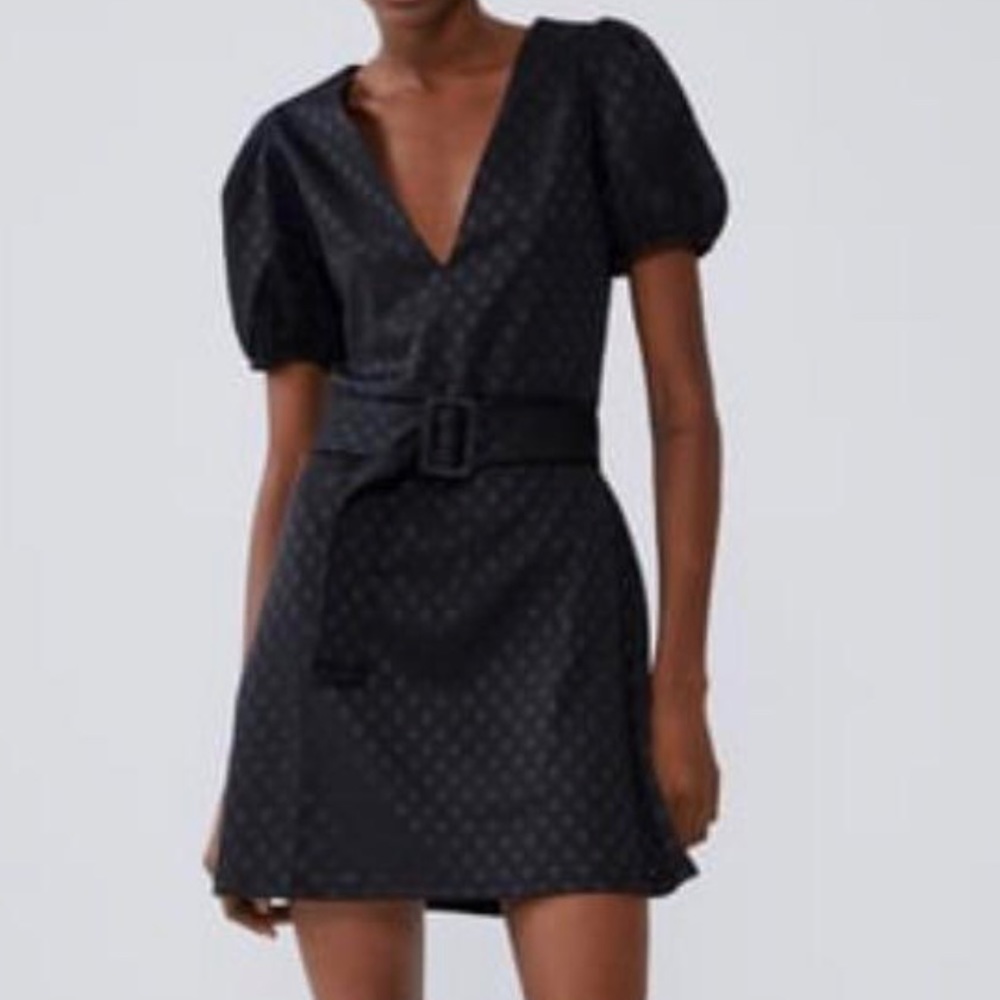 Zara black polka dot mini dress